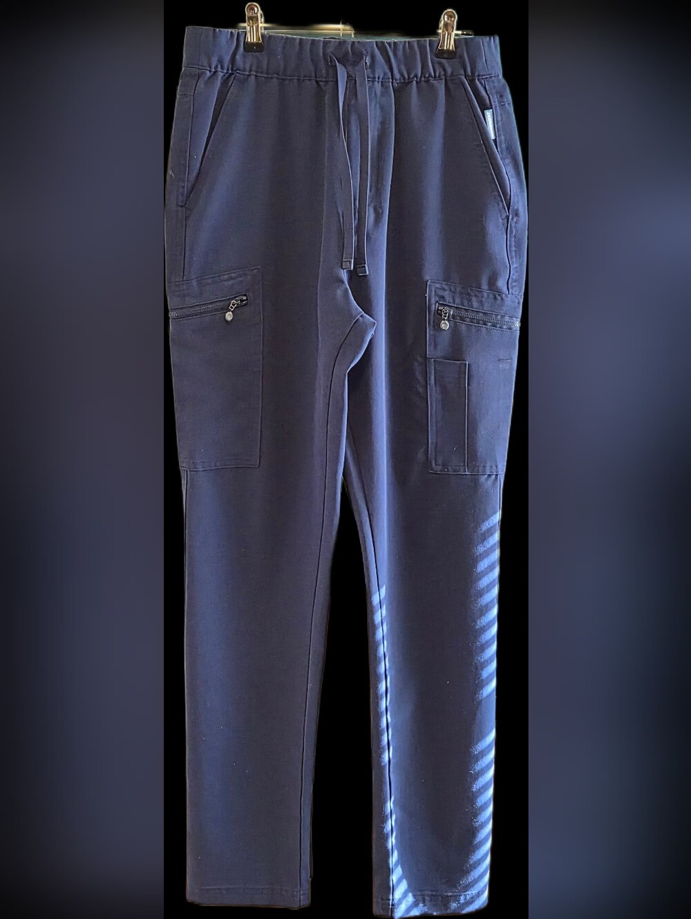 Men's Navy Scrubs Utility Cargo Sweatpants with Zip Pockets (30"W/32"L)
